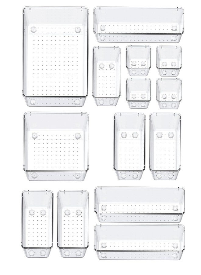 FOROLY Drawer Organiser, Freezer Organiser, Dressing Table Organiser, Drawer Compartment/Storage Units For Makeup, Jewelries/Cosmetic, Stationary, Kitchen (Transparent, 14 Pcs) - Image 1